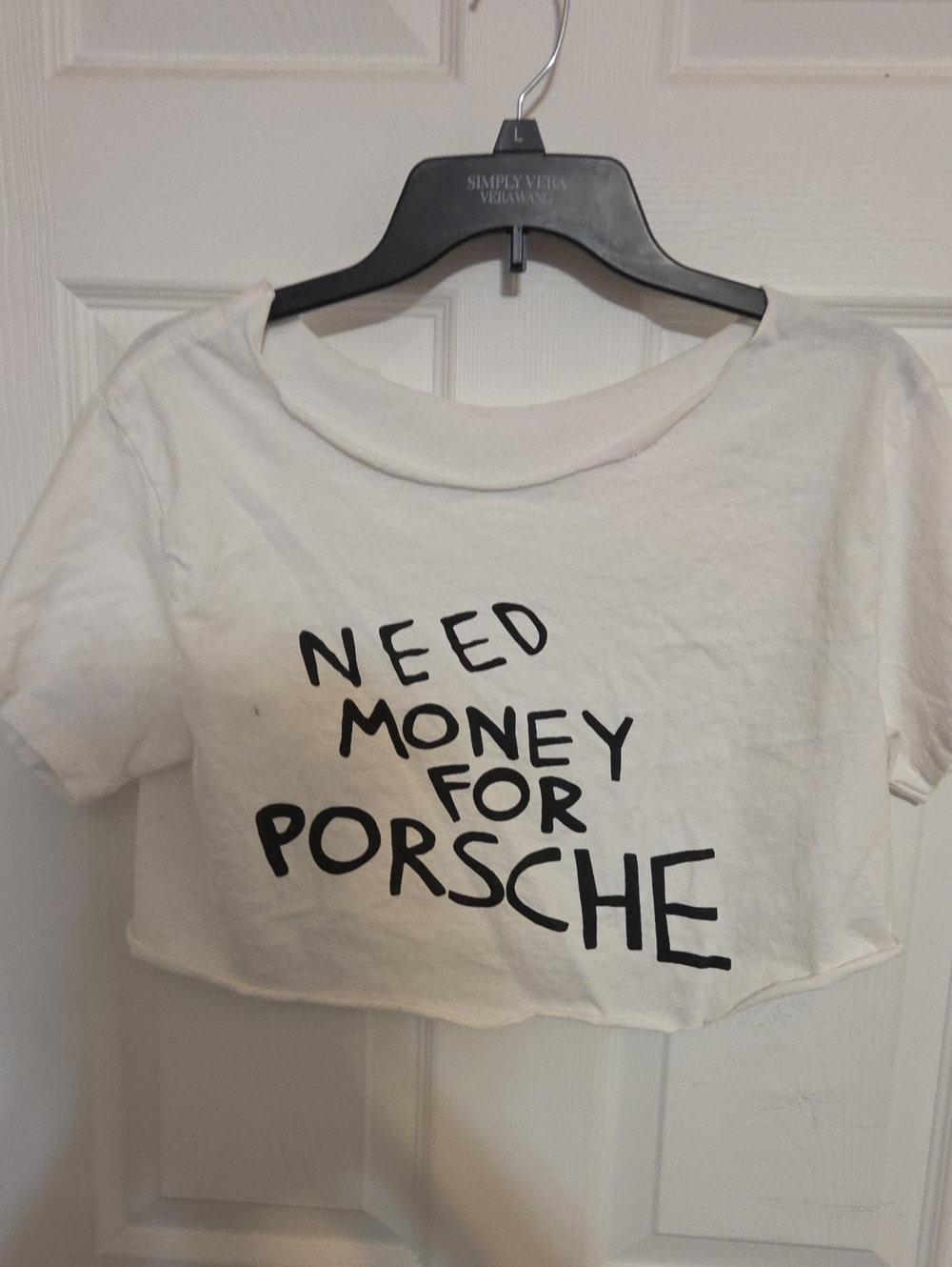 White Crop Tee with 'Need Money For Porsche' Graphic